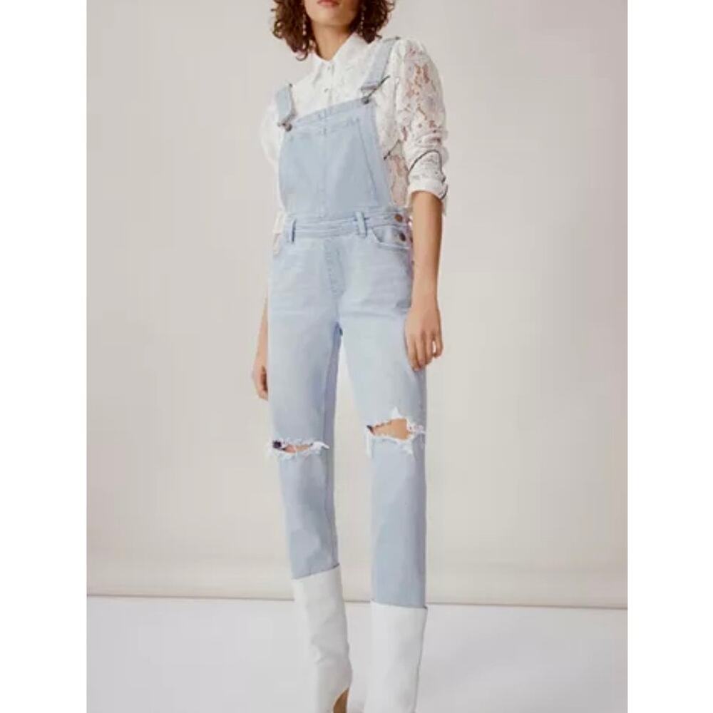 Paige Denim Overalls Sierra Light Distressed Denim Lindon Destructed